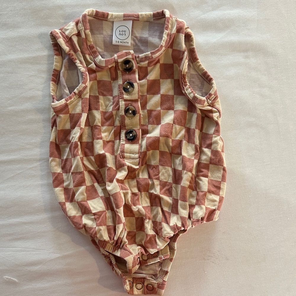Lou Lou & Company Pink and Cream Checkerboard Baby Romper